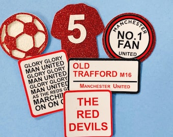 Luxury Manchester Utd Inspired Cupcake Toppers Cake Charms Personalised With Age Football Cake Topper