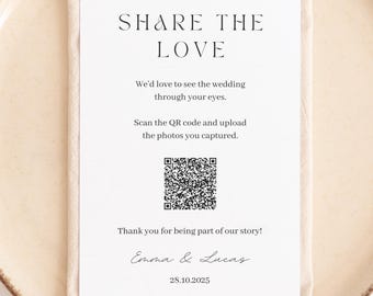 Share The Love QR Code Wedding Card, QR Code Wedding Pictures Sign, Capture The Moment Qr Code For Wedding, Personalized Thank You Card