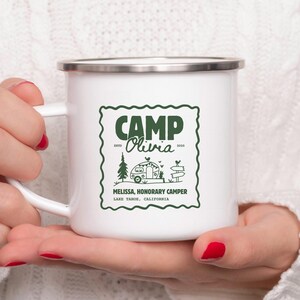 Custom Bachelorette Camp Mug, Bridesmaid Camping Mug, Lake Bachelorette Gifts, Bride Camp Theme, Camping Bachelorette Enamel Mug