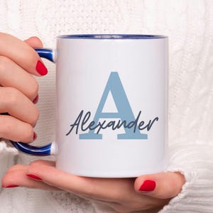 Taza personalizada con nombre - Taza de cerámica con monograma - Taza personalizada con inicial - Tazas con nombre personalizado - Taza con inicial y nombre - Taza con la letra inicial A