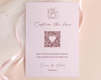 Código QR "Captura el Amor", Código QR de Boda para Fotos, Tarjeta de Recuerdo de Boda, Tarjeta de Boda con Código QR "Comparte el Amor" - Sube tu Foto - Letrero de Boda