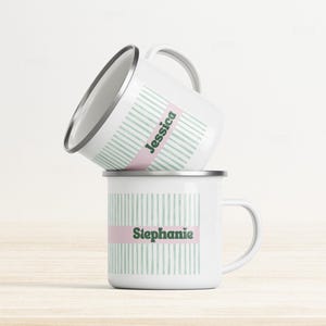 Custom Name Enamel Mug, Bachelorette Camp Mug With Name, Personalized Hiking Mug, Bridesmaid Camp Mug, Practical Gifts For Women