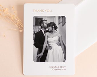 Wedding Thank You Cards With Photo, Gold Foil Thank You Card, Personalized Thank You Cards With Envelopes