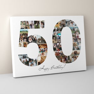 50th Birthday Photo Collage Canvas, Photo Collage Gift, 50th Birthday Gift, Number Photo Collage,  50th Anniversary Gift, 50th Decorations