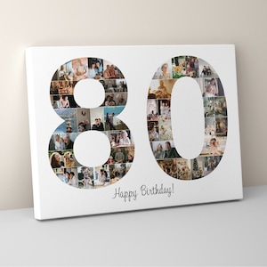 80th Birthday Photo Collage Canvas, Number Photo Collage, 80th Birthday Gift, Photo Collage Gift, 80th Anniversary Gift, 80th Decorations