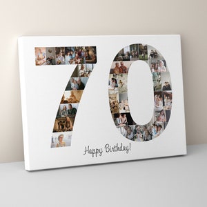 70th Birthday Photo Collage Canvas, Number Photo Collage, 70th Birthday Gift, Photo Collage Gift, 70th Anniversary Gift, 70th Decorations