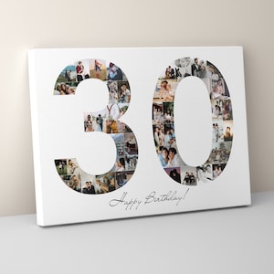 30th Birthday Photo Collage Canvas, Number Photo Collage, 30th Birthday Gift, Photo Collage Gift, 30th Anniversary Gift, 30th Decorations