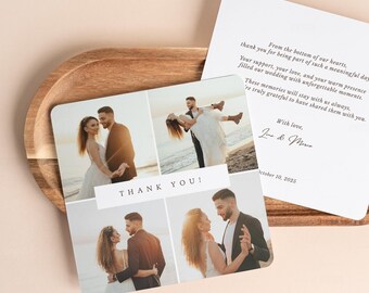 Personalized Square Wedding Thank You Cards with Photos, Custom Photo Collage Cards with Message and Envelopes