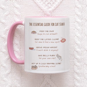 Essential Cat Care Guide Mug, Cat Lover Gift, Funny Cat Mug, Comical Mugs, Cat Themed Gifts For Her Or Him, Cat Owner Mug, Cute Cat Mug