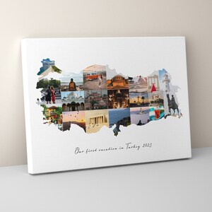 Türkei Karte Foto Collage Leinwand, jede Karte Foto Collage, personalisierte Türkei Reise Urlaub Souvenir Geschenk, Reise Geschenke, Reise Überraschung