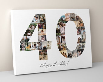 Toile pour collage photo 40e anniversaire, cadeau collage photo, cadeau 40e anniversaire, collage photo de chiffres, cadeau 40e anniversaire, décorations 40e