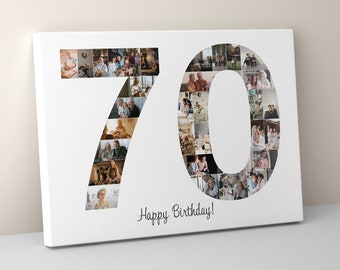 70th Birthday Photo Collage Canvas, Number Photo Collage, 70th Birthday Gift, Photo Collage Gift, 70th Anniversary Gift, 70th Decorations