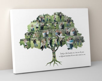 Tela con collage dell'albero genealogico, foto personalizzata dell'albero genealogico, collage fotografico dell'albero genealogico personalizzato, regalo di anniversario per i genitori, regalo per i nonni