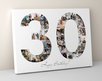 30th Birthday Photo Collage Canvas, Number Photo Collage, 30th Birthday Gift, Photo Collage Gift, 30th Anniversary Gift, 30th Decorations