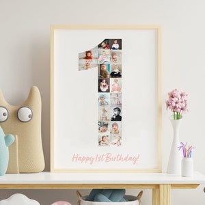 1st Birthday Photo Collage, 1st Anniversary Photo Collage, 1st Birthday Gift, Baby Photo Collage Number