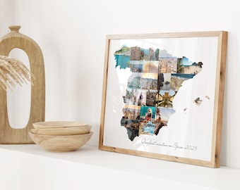Personalisierte Spanien Reise Urlaub Souvenir Geschenk, Spanien Karte Foto Collage Geschenk, jede Land Karte Foto Collage, Reisegeschenke, Reiseüberraschung