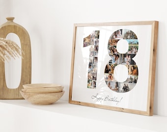 18. Geburtstag Fotocollage, 18. Geburtstagsgeschenk für Mädchen oder Jungen, Anzahl Foto Collage, Foto Collagen Geschenk, 18. Geburtstag Dekorationen