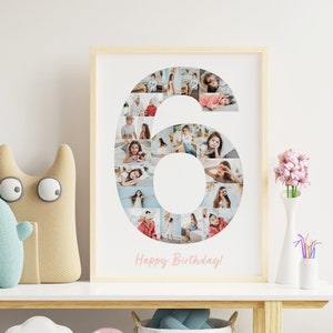 6th Birthday Photo Collage, 6th Anniversary Photo Collage Gift, 6th Birthday Gift, Baby Photo Collage Number, Photo Collage Gift