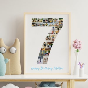 7th Birthday Photo Collage, 7th Anniversary Photo Collage Gift, 7th Birthday Gift, Baby Photo Collage Number, Photo Collage Gift