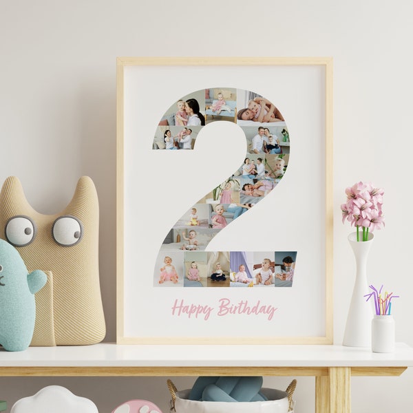 2nd Birthday Photo Collage, Second Anniversary Photo Collage, 2nd Birthday Gift, Baby Photo Collage Number