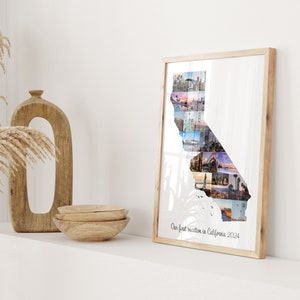 Kalifornien Reise Geschenk, Kalifornien Karte Foto Collage Geschenk, jede Landkarte Fotocollage, Reisegeschenke, Reiseüberraschung