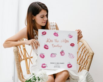 Kiss the Miss Goodbye Print, Personalised Hen Party Gift, Hen Do Keepsake, Bride To Be Gift, Hen Do Ideas, Bachelorette Party, Hen Night