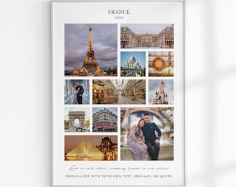 France Photo Collage Gift, Personalized France Travel Vacation Gift, Memories Photo Gift, Custom Travel Poster, Birthday Photo Collage Gifts