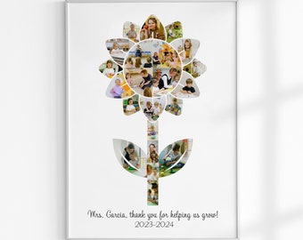 Collage de fotos escolares con girasoles, regalo personalizado de agradecimiento para profesores, regalo para profesores, foto de graduación escolar, regalo de fin de año para profesores
