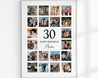 30th Birthday Gift, 30th Birthday Photo Collage, 30th Birthday Gift For Her Or Him, 30th Birthday Decorations, Number Photo Collage Gift