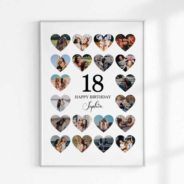 18. Geburtstagsgeschenk, 18. Geburtstagsfotocollage, Geschenk für Mädchen oder Jungen, 18. Geburtstagsdekorationen, Geschenk für Tochter oder Sohn, Geschenk des besten Freundes