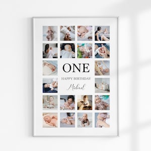 Collage fotografico per il primo compleanno, regalo per il primo compleanno di una bambina o di un bambino, decorazioni per il primo compleanno, regalo per il primo anniversario, collage fotografico per bambini con numeri