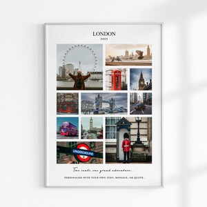 England Fotocollage, personalisiertes London Reiseandenken Souvenir, Erinnerungen Fotogeschenk, individuelles Reiseplakat, Geburtstagsfotocollage