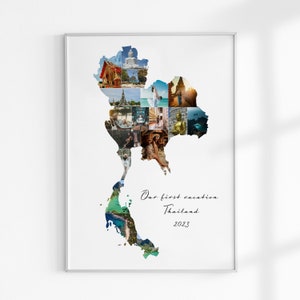 Thailand Karte Foto Collage Geschenk, personalisierte Thailand Reise Urlaub Souvenir Geschenk, jede Landkarte Foto Collage, Reise Überraschungsgeschenke
