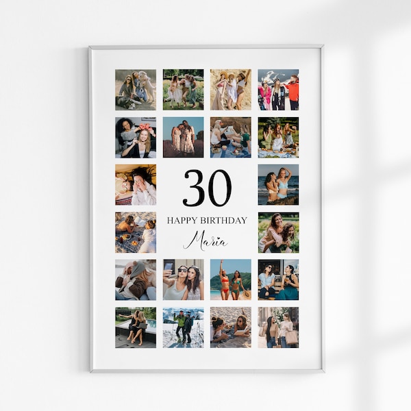 30th Birthday Gift, 30th Birthday Photo Collage, 30th Birthday Gift For Her Or Him, 30th Birthday Decorations, Number Photo Collage Gift