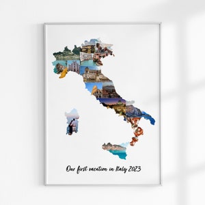 Collage de fotos con el mapa de Italia, collage de fotos con el mapa de cualquier país, recuerdo personalizado para tus vacaciones en Italia, regalos de viaje, sorpresas de viaje