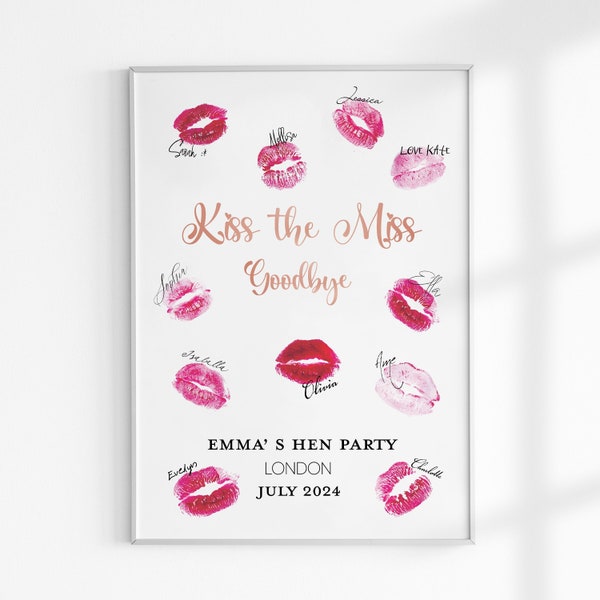 Kiss the Miss Goodbye Digital, Personalised Hen Party Gift, Bride To Be Gift, Hen Do Keepsake, Hen Do Ideas, Bachelorette Party, Hen Night