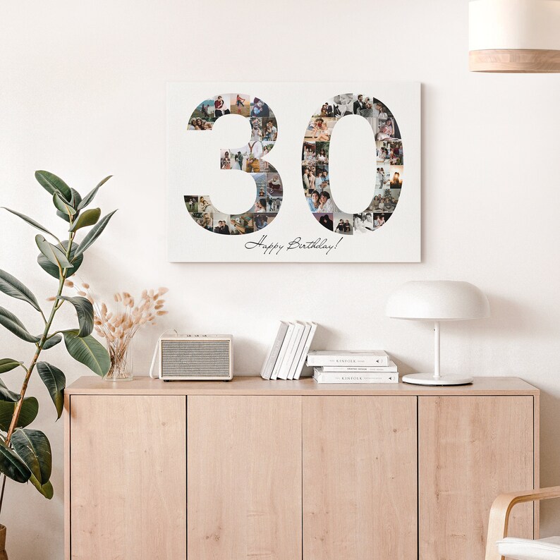 30th Birthday Photo Collage Canvas, Number Photo Collage, 30th Birthday ...