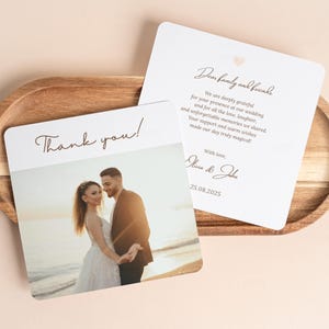Cartes de remerciement carrées pour mariage, carte de remerciement de mariage personnalisée avec photo, notes de remerciement imprimées personnalisées, lot de cartes de mariage moderne