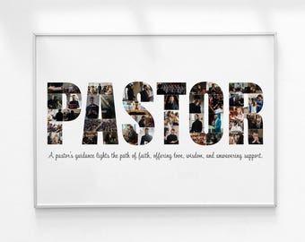 Pastor fotocollage cadeau, dominee gepersonaliseerd cadeau, aangepast ministerie cadeau, geestelijken waardering cadeau, kerkleider bedankje geschenken kunst aan de muur