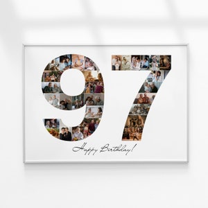 97th Birthday Photo Collage, Number Photo Collage, 97th Birthday Gift, Photo Collage Gift