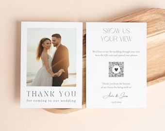 Wedding Thank You Card With Photo and Qr Code For Sharing Pics, Personalized Wedding Guest Card, Upload Photo Wedding Sign, Capture The Love
