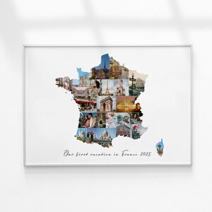 Cadeau collage photo de carte de France, cadeau photo de carte personnalisée, carte de pays personnalisée, souvenir de vacances, cadeau de voyage pour lui, cadeau photo d'anniversaire