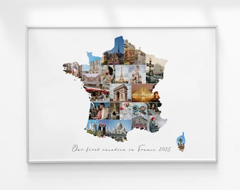 France Map Photo Collage Gift, Personalized Map Photo Gift, Custom Country Map, Vacation Keepsake, Travel Gift for Him, Birthday Photo Gift