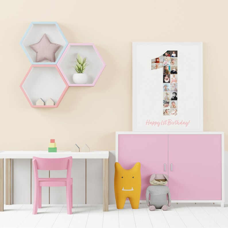 1st Birthday Photo Collage, 1st Anniversary Photo Collage, 1st Birthday Gift, Baby Photo Collage Number image 2