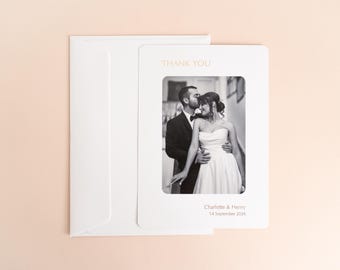 Personalized Wedding Thank You Cards With Photo, Gold Foil, Envelopes Included