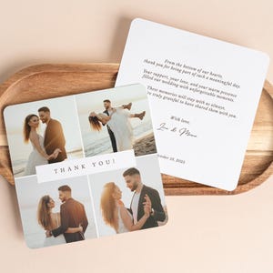 Quadratische Hochzeit Dankeskarten mit Fotos und Nachricht - Personalisiertes Paarkartenset, individuell gedruckte Gästeanmerkungen für den Empfang