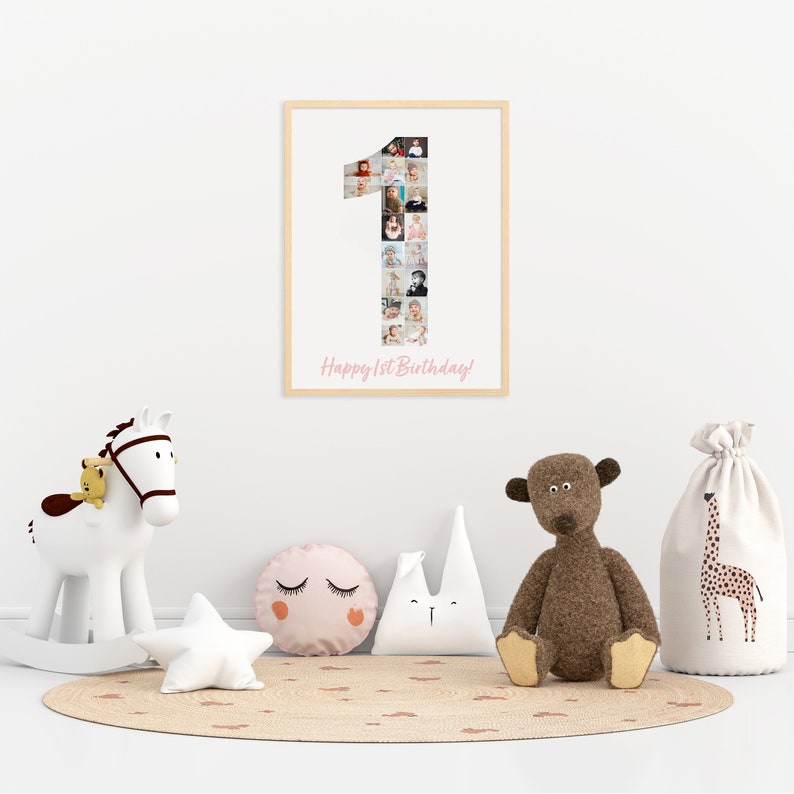 1st Birthday Photo Collage, 1st Anniversary Photo Collage, 1st Birthday Gift, Baby Photo Collage Number image 3