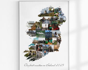 Ierland kaart fotocollage cadeau, gepersonaliseerde kaart fotocadeau, aangepaste landkaart, vakantie aandenken, verjaardag fotocadeau, reiscadeau voor hem