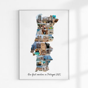 Collage fotografico mappa Portogallo, regalo mappa personalizzata, mappa del paese personalizzata, ricordo di vacanza, regalo fotografico di compleanno, regali fotografici di viaggio