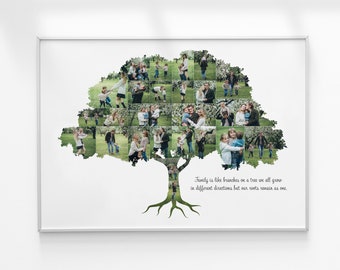 Collage dell'albero genealogico, foto personalizzata dell'albero genealogico, collage fotografico dell'albero genealogico su misura, regalo di anniversario per i genitori, regali per i nonni